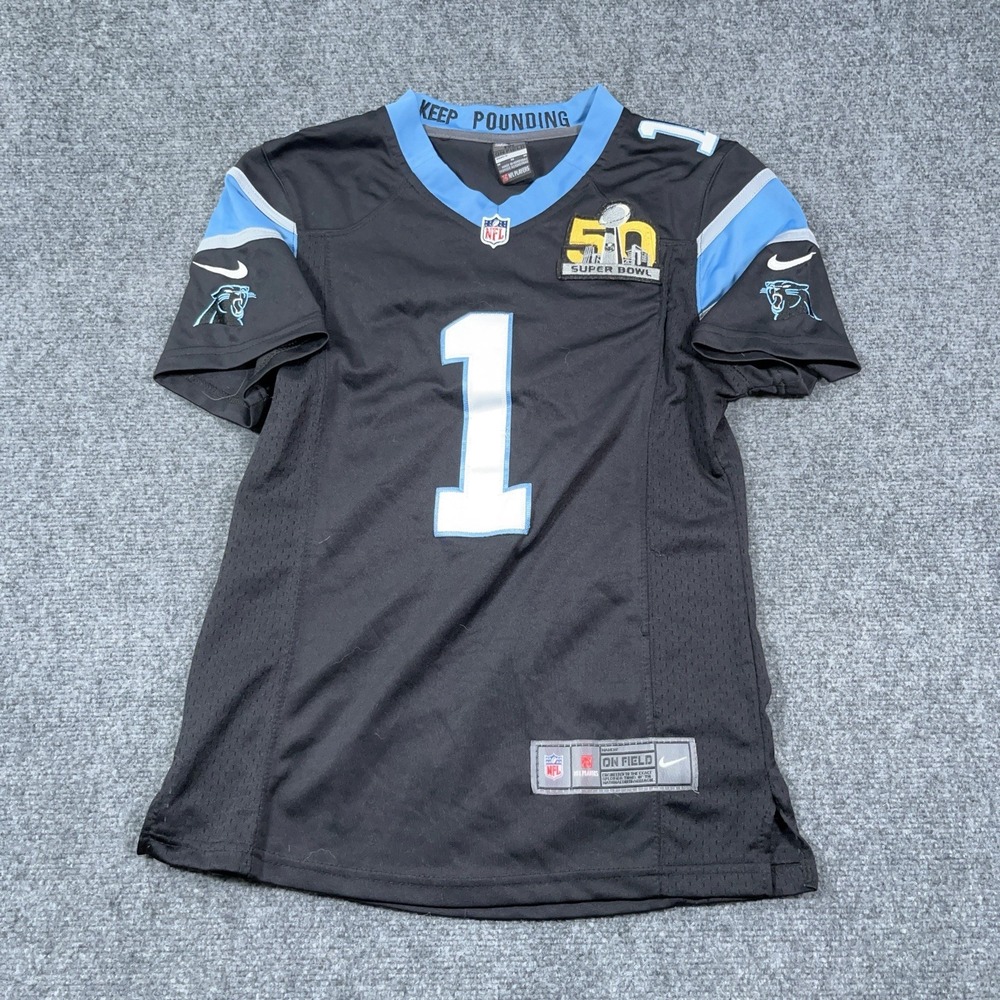 Nike Cam Newton Carolina Panthers #1 Super Bowl 50 NFL Jersey Youth Med